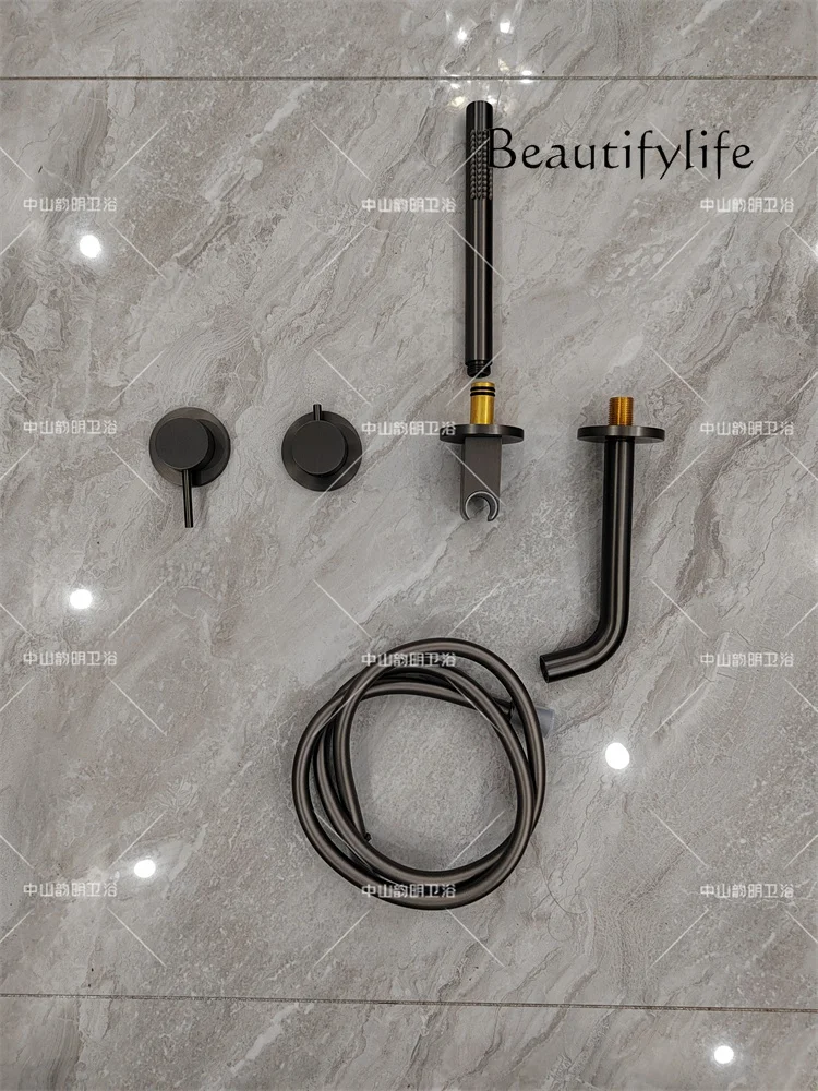 In-wall bathtub faucet set Concealed minimalist all-copper cylinder edge faucet American style