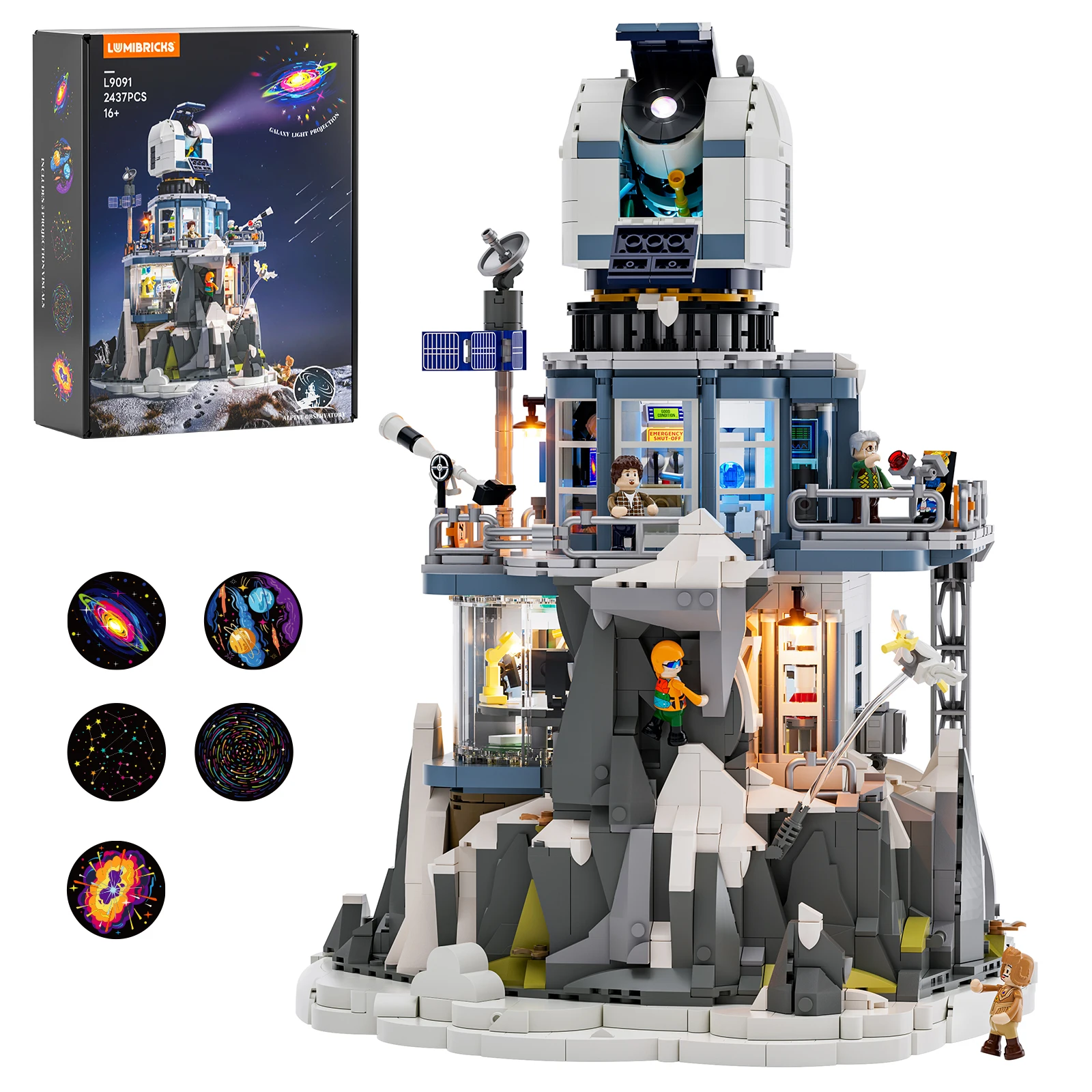 

FUNWHOLE Alpine Observatory Lighting Building-Bricks Set with The Galaxy Projector, 2437 Pcs Space Themed Room Decor