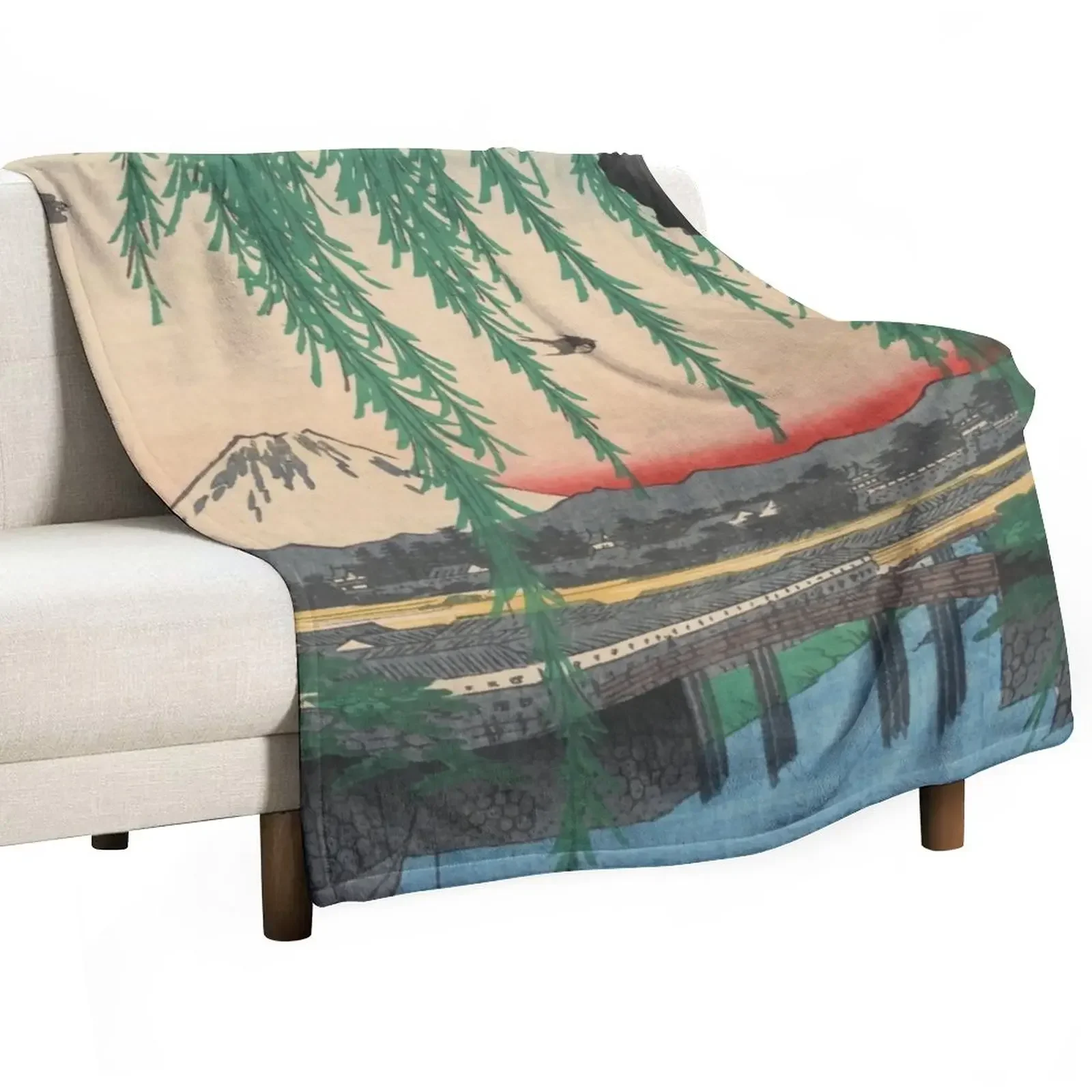 

Mount Fuji from Yatsumi Bridge Ukiyo-e Japanese Art Throw Blanket Soft Beds Loose Blankets