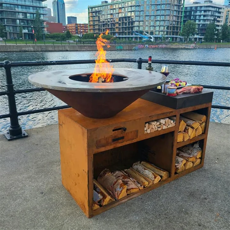 Durable Outdoor Corten Steel Barbecue Grill for Camping Party