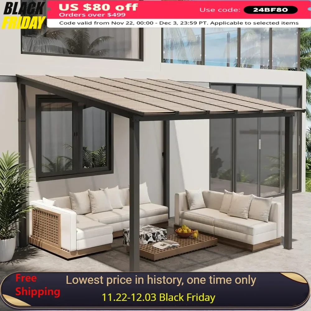 10' X 10' Gazebo, Large Hardtop Wall Mounted Lean To Gazebo for Patio, Aluminum Pergola Awnings for Patio, Backyard, Porch