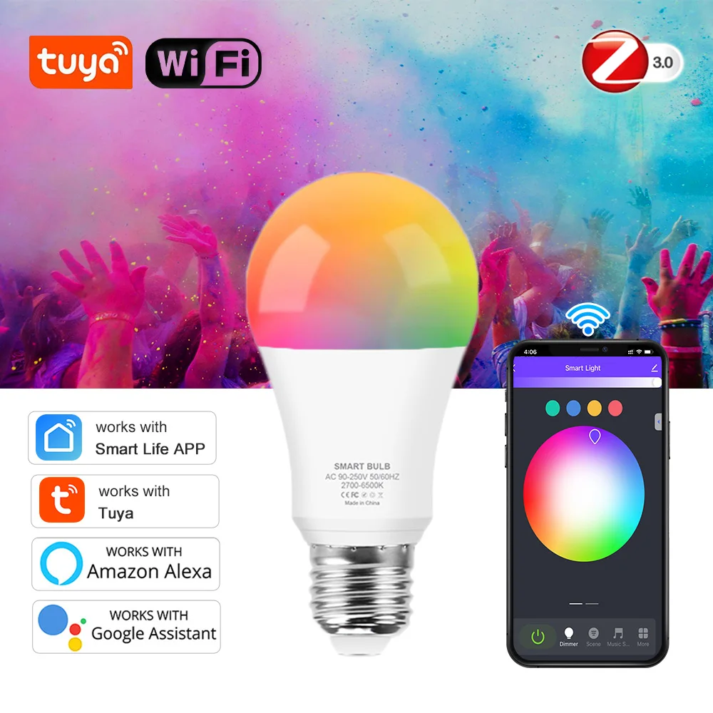 Tuya Wifi Smart Light Bulb RGB E27 Zigbee Led Bulb Smart Home Tuya Zigbee Lamp 110V 220V Alexa Smart Lamp For Google Home