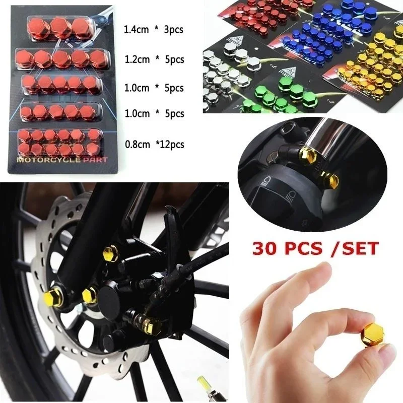 30Pcs/Set Motorcycle Screw, Motorcycle Screw Nut Cover Motorbike Screw Nut Cover Decoration