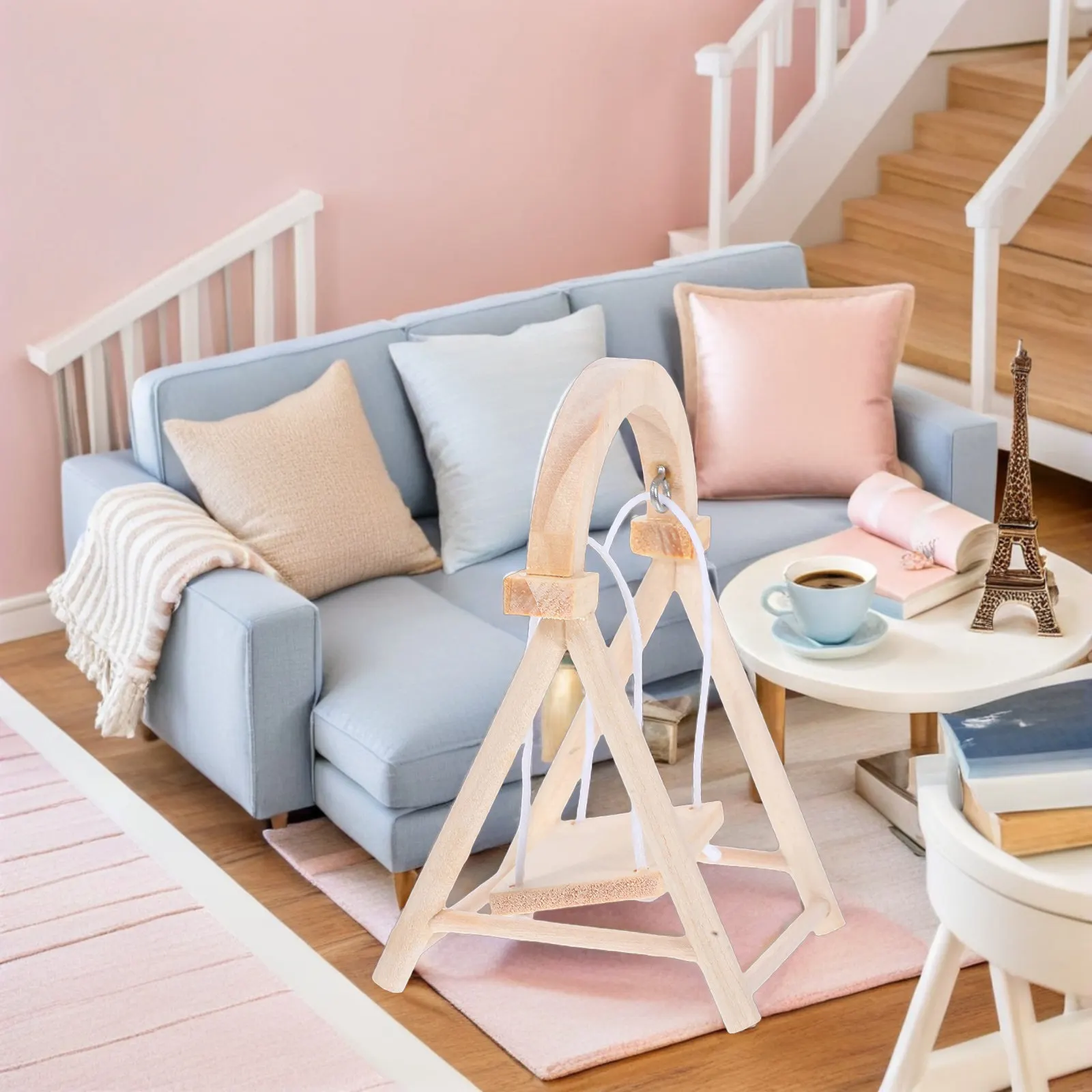 

Прочные деревянные миниатюрные качели для кукольного домика, сада, патио, мини-мебель, декор, украшение для дома, реквизит для фотосъемки, микромодели