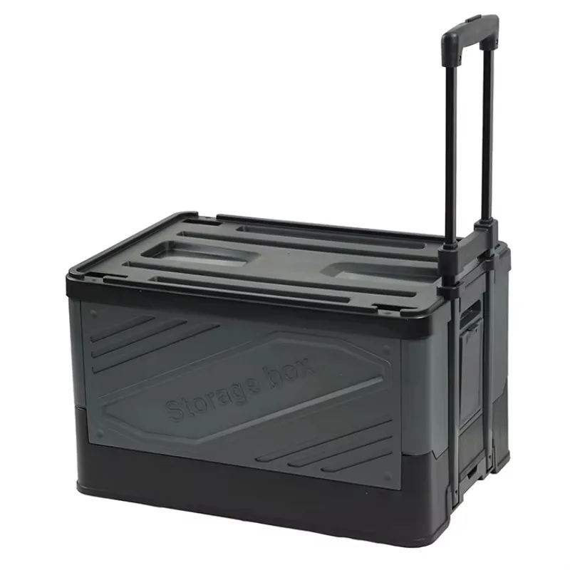 

50L Trunk Organizer Outdoor Camping Storage Folding Box Pulley, Foldable Car Container with Wheels and Pull Handle Trolley