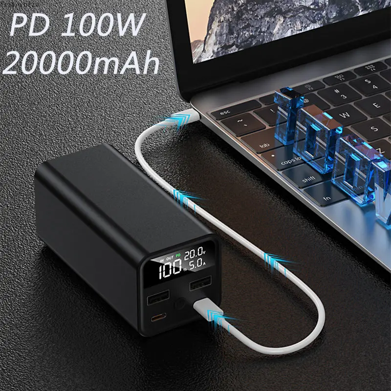 PD100W Power Bank 20000mAh for Macbook Pro iPhone Portable Fast Charger External Battery Laptop Powerbank for Notebook Charging