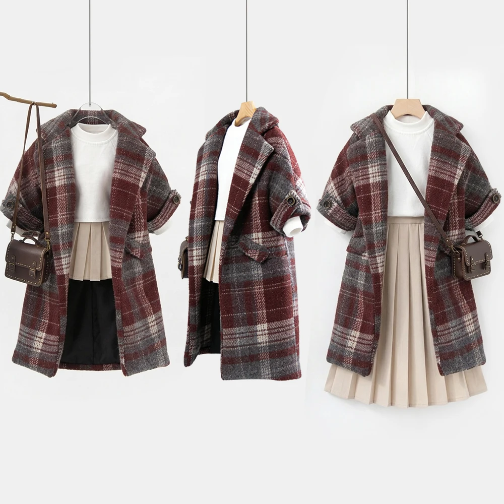 Blyth Doll Clothes Winter Oversized  Plaid Coat  Retro Checkered Overcoat Long Outwear for Ob22 YMY Licca Azone Doll Accessories