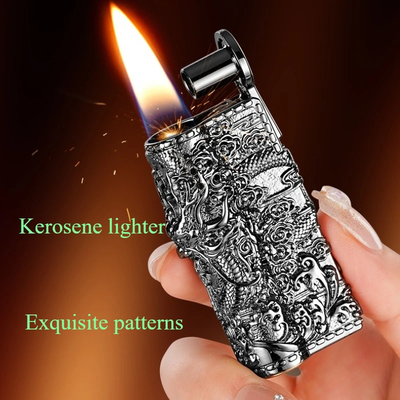 

New Armor Four-sided Three-dimensional Relief Xianglong Lighter, Retro Windproof Grinding Wheel, Men's Accessories