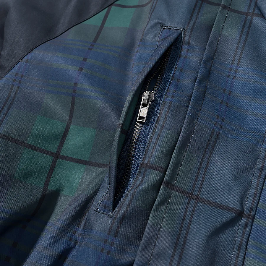 Windbreaker mit Kapuze für Damen, kariert, mit Reißverschluss, Kordelzug in der Taille, lange Ärmel, mit Taschen, marineblau, kurz geschnitten, locker, bequem, weich, schick, Herbst-Windbreaker – Detail 13