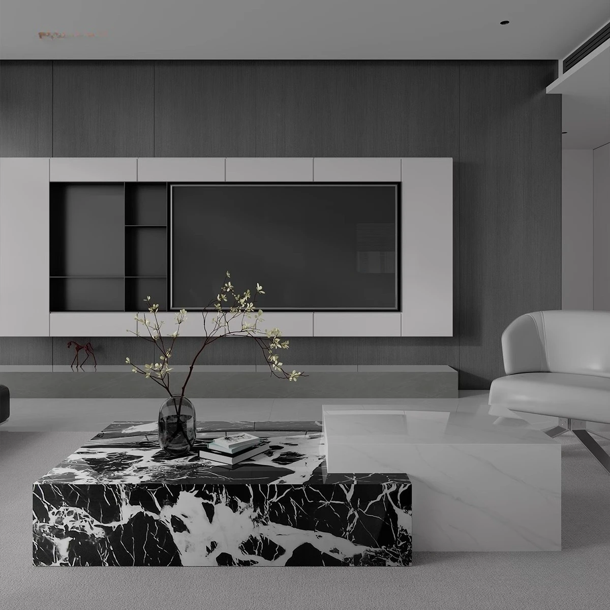 High and low creative marble coffee table, simple sense of square combination living room, Italian light luxury coffee table, co