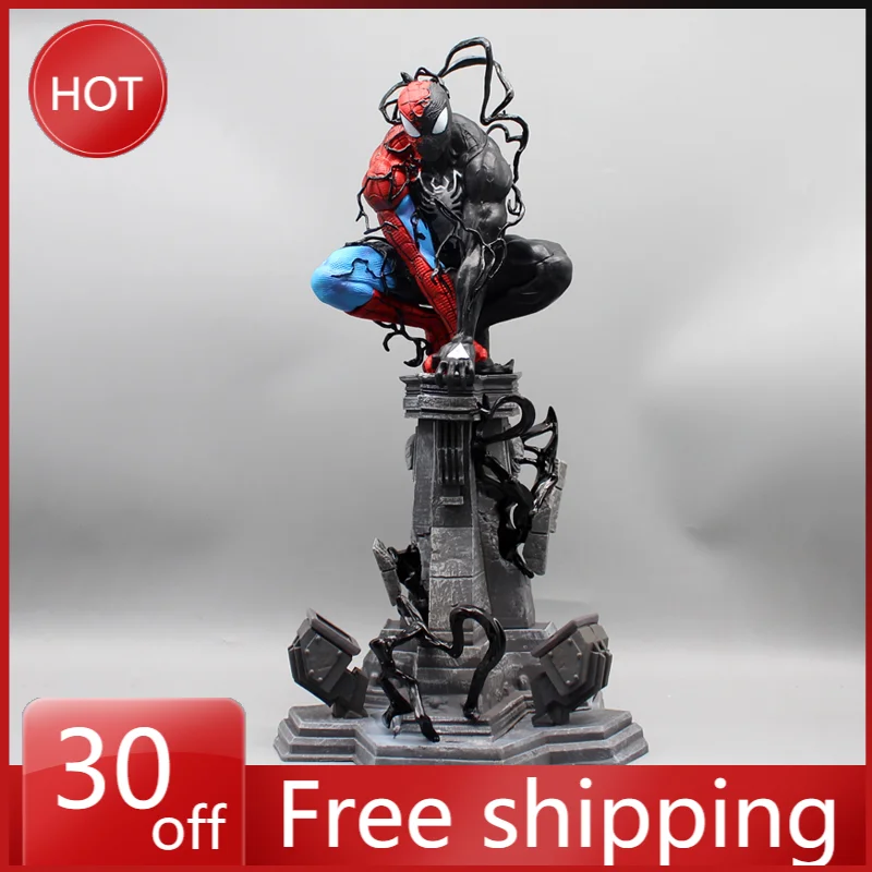 38cm Marvel Comics Figure Venom Spider Man Movie Symbiote Peripheral Can Emit Light PVC Model Ornament Toy Collection Boy Gift