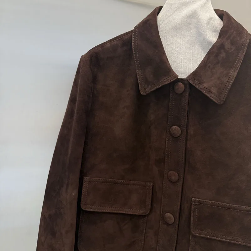 cappotto da donna primavera e autunno 2025 nuova moda giacca in vera pelle scamosciata naturale di lunghezza corta di alta qualità