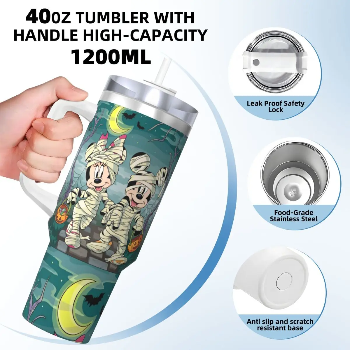 Stainless Steel Tumbler Mickey Mouse Halloween Thermal Cups Keep Heat Cold and Hot Car Mugs Travelist Custom DIY Water Bottle