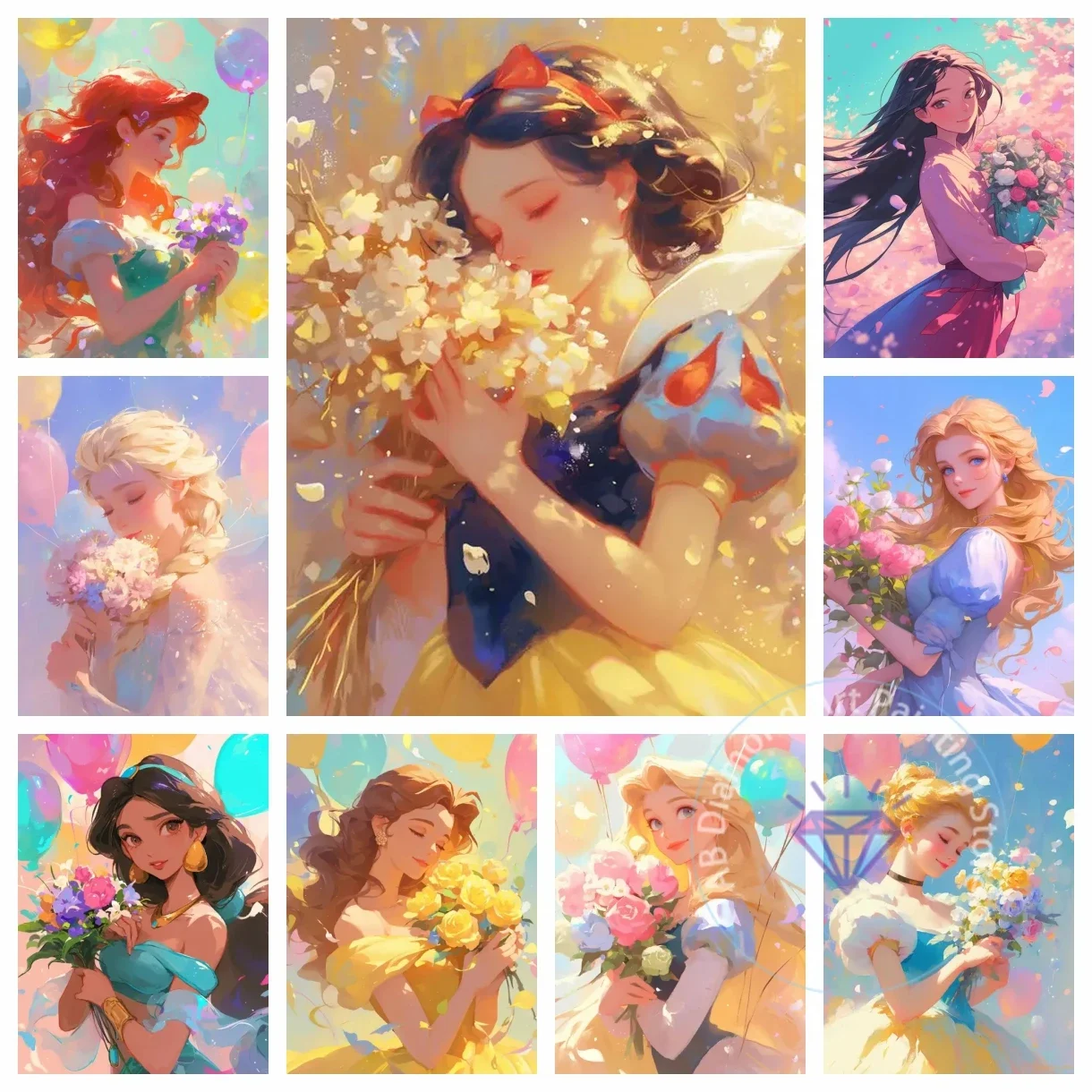 

Принцесса Диснея, ручной цветок AB, набор для алмазной живописи, 5D DIY, алмаз, ручная работа, изысканный детский подарок, украшение для дома