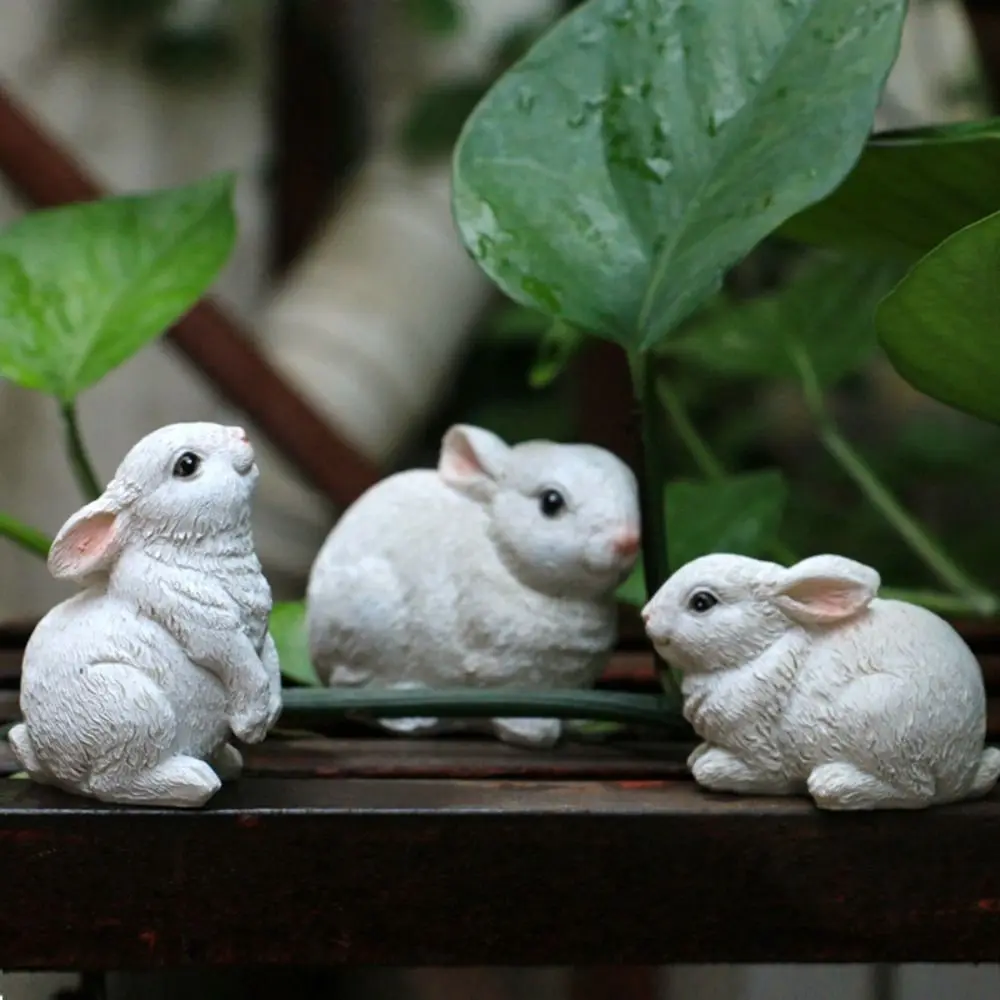 3pcs Microlandscape Resin Bunny Figurines Lovely Cute Animal Sculptures Simulated Waterproof Miniature Rabbit Statue Home