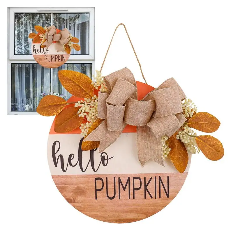 

new Hello Pumpkin Door Hanger Fall Welcome Door Sign Farmhouse Pumpkin Round Wooden Sign Home Decor Wreath Housewarming Gift