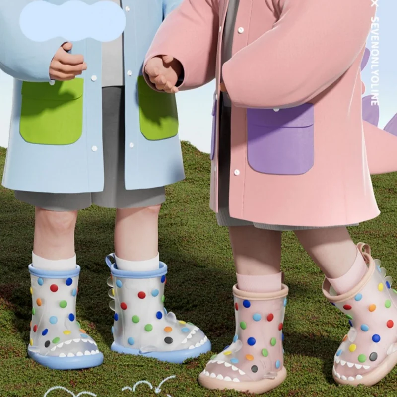 Transparent Kid Boy Girl Rain Shoes Children Ankle Rain boots Waterproof shoes Round toe Shark Water Shoes soft Toddler Shoes