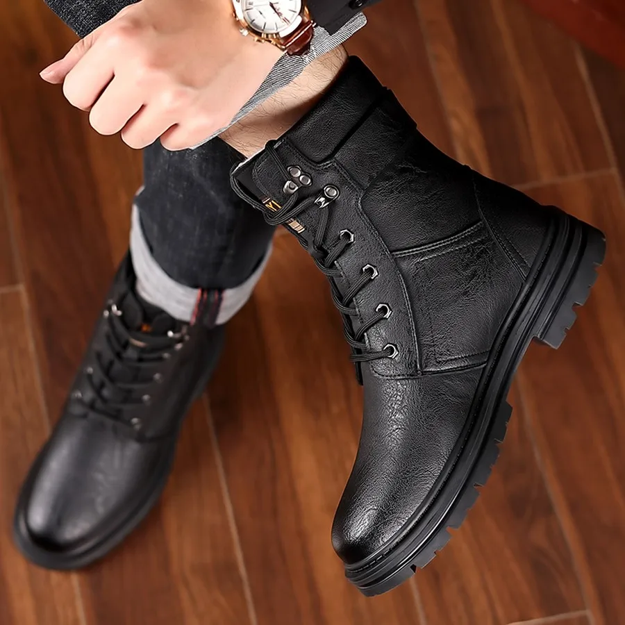 Herren-Winterstiefeletten, Schnürstiefel mit hohem Schaft und verstellbarer Schnalle, strapazierfähige Sohle für Wanderungen und Freizeitkleidung. – Detail 17