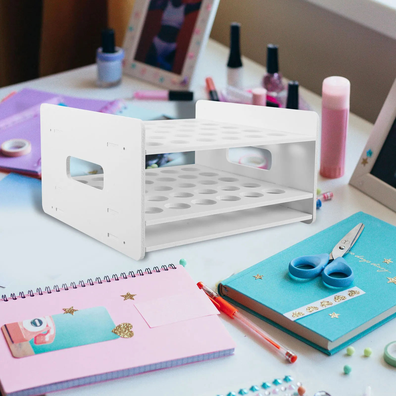 Scissors Storage Box 30 Holes Craft Organizer Rack Stand Desktop Wooden Holder Test Tube Display Classroom Supply
