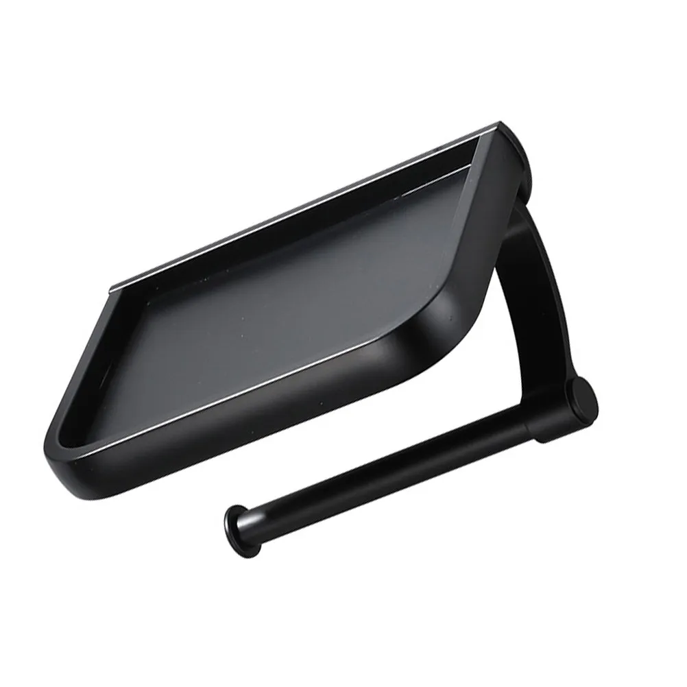 

1Pcs Mobile Phone Roll Paper Holder Thickened Reliable Toilet Paper Stand Black Multipurpose Bathroom Wall-Mounted Storage Rack