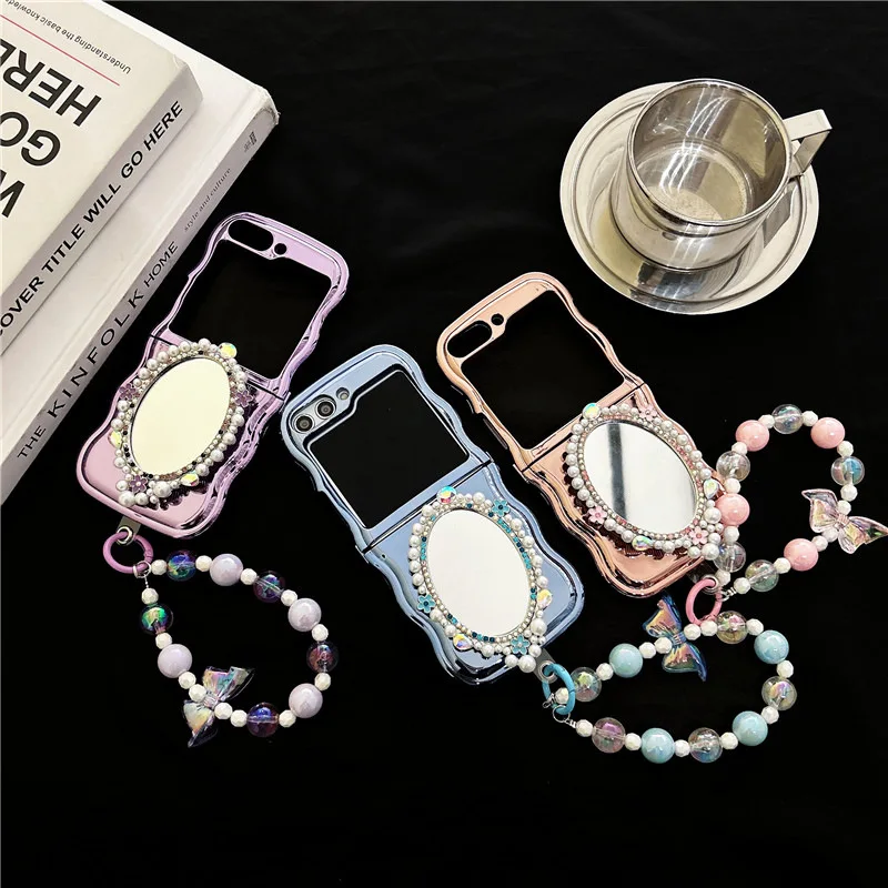 

Electroplate Pearl Mirror Phone Case for Samsung Galaxy Z Flip 3 Z Flip 4 Z Flip 5 Hard PC Back Cover for ZFlip5 Case Shell