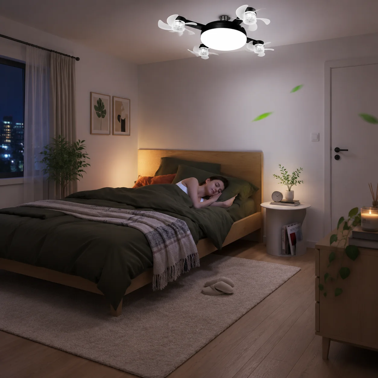 Creative 2 in 1 Ceiling Fan Remote Control Energy Saving Hanging Fan with LED Light Eye Protection Quiet Ceiling Lamp Dormitory