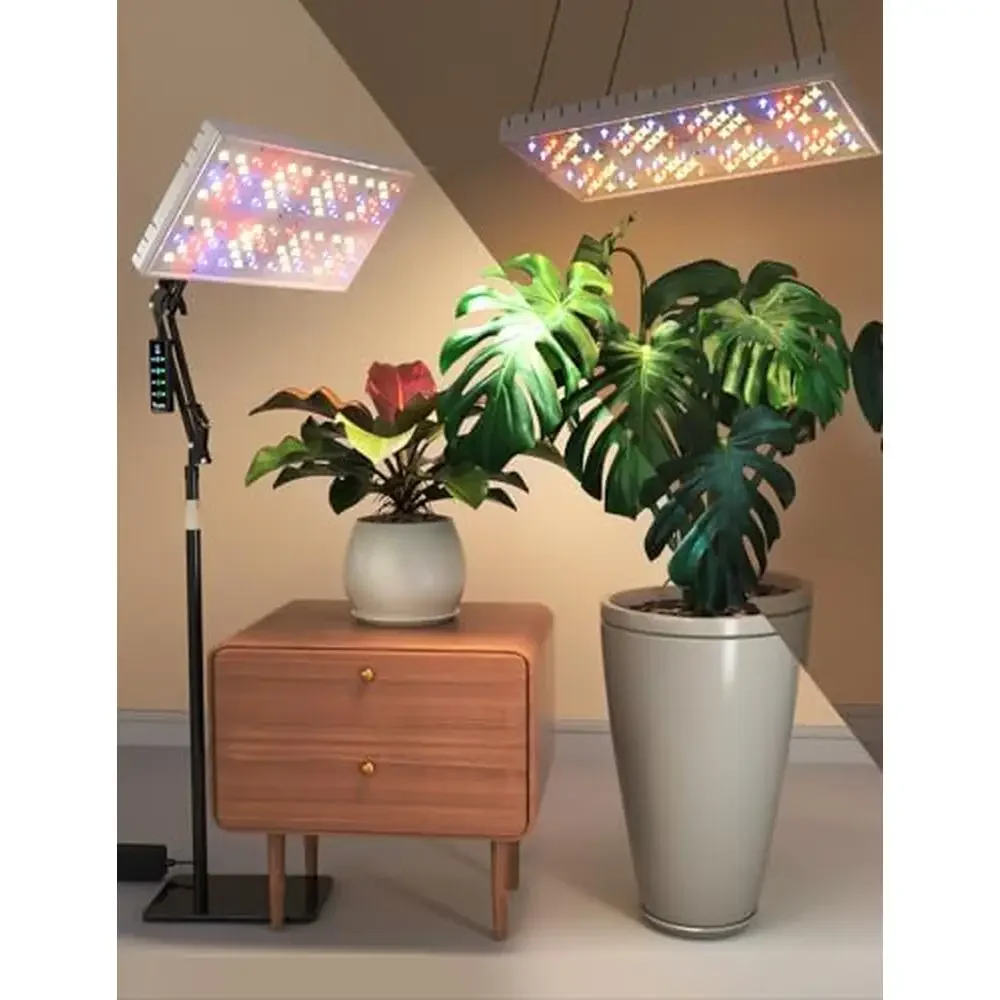 스마트 식물 LED 풀 스펙트럼 조명, 알루미늄 방열 접이식 지지대 폴, 48W, 8 레벨 밝기, 2x2 Ft 커버리지