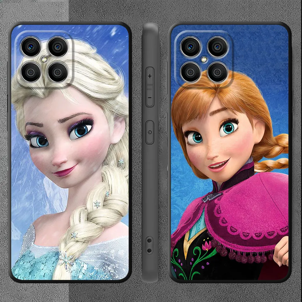 Case For Huawei Honor 90 Lite X8 X8a X9A 70 8X X7 P30 Pro P40 P20 P Smart Z X6 Magic5 Black Phone Cover Disney Princess Frozen