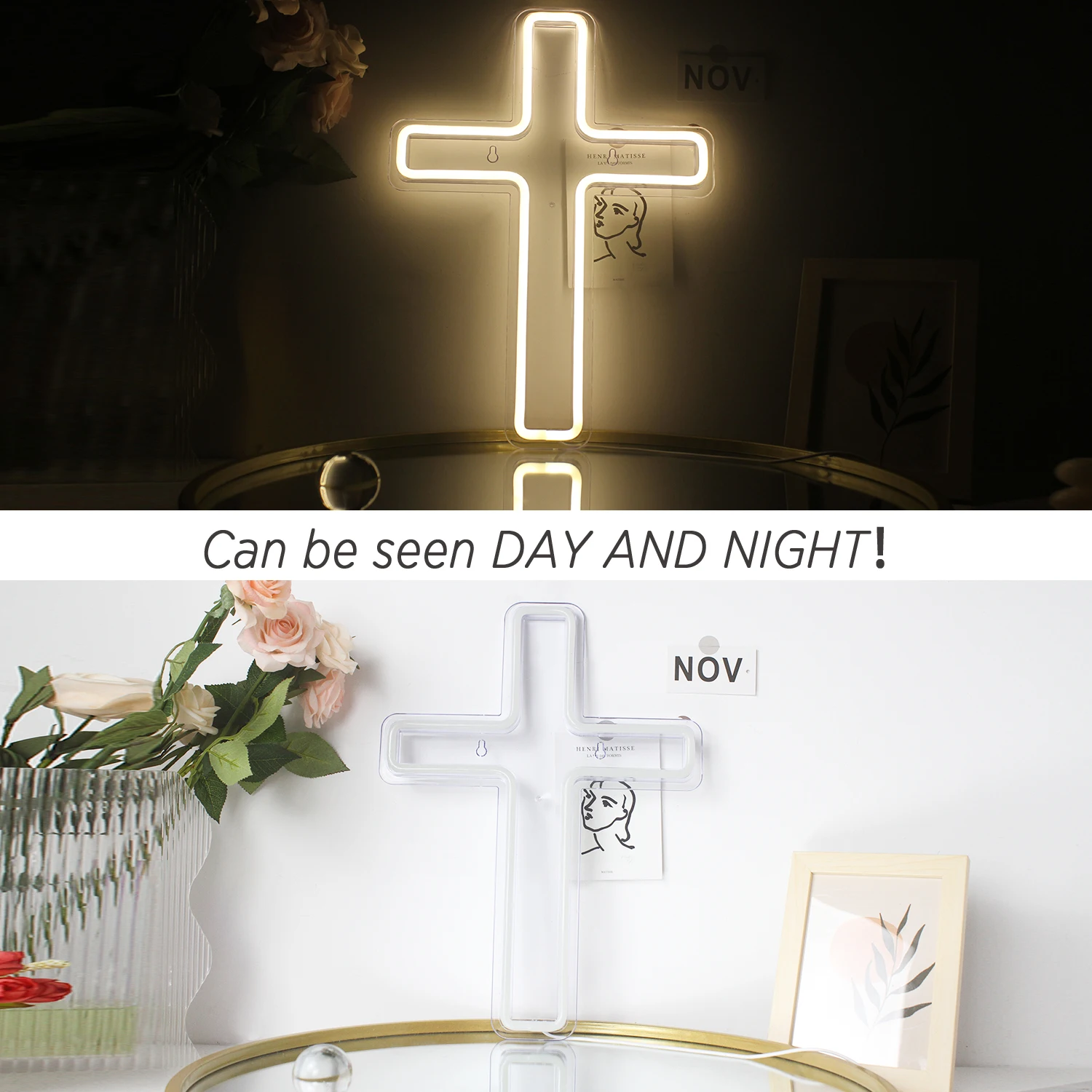 Wanxing Neon Sign LED Cross Shaped USB With Switch Wall Art Hanging Lamp For Holiday Bar Wedding Party Club Home Room Decor