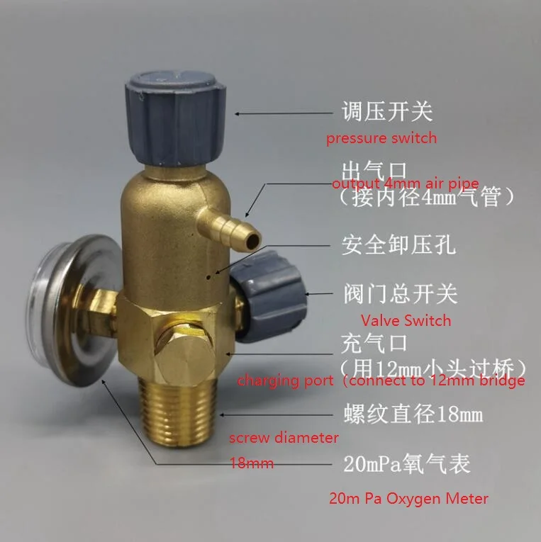 Valvola di riduzione della pressione dell'ossigeno piccola da 2 litri, gas butano, valvola del gas acetilene, riduzione della pressione per uso di saldatura con connettore a ponte