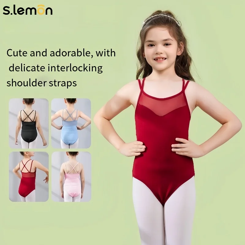 S.lemon Bambino Ragazze Balletto Body Sling Maglia Costume da ballo Bambini Ginnastica Outfit Estate Performance Wear 90-150 CM