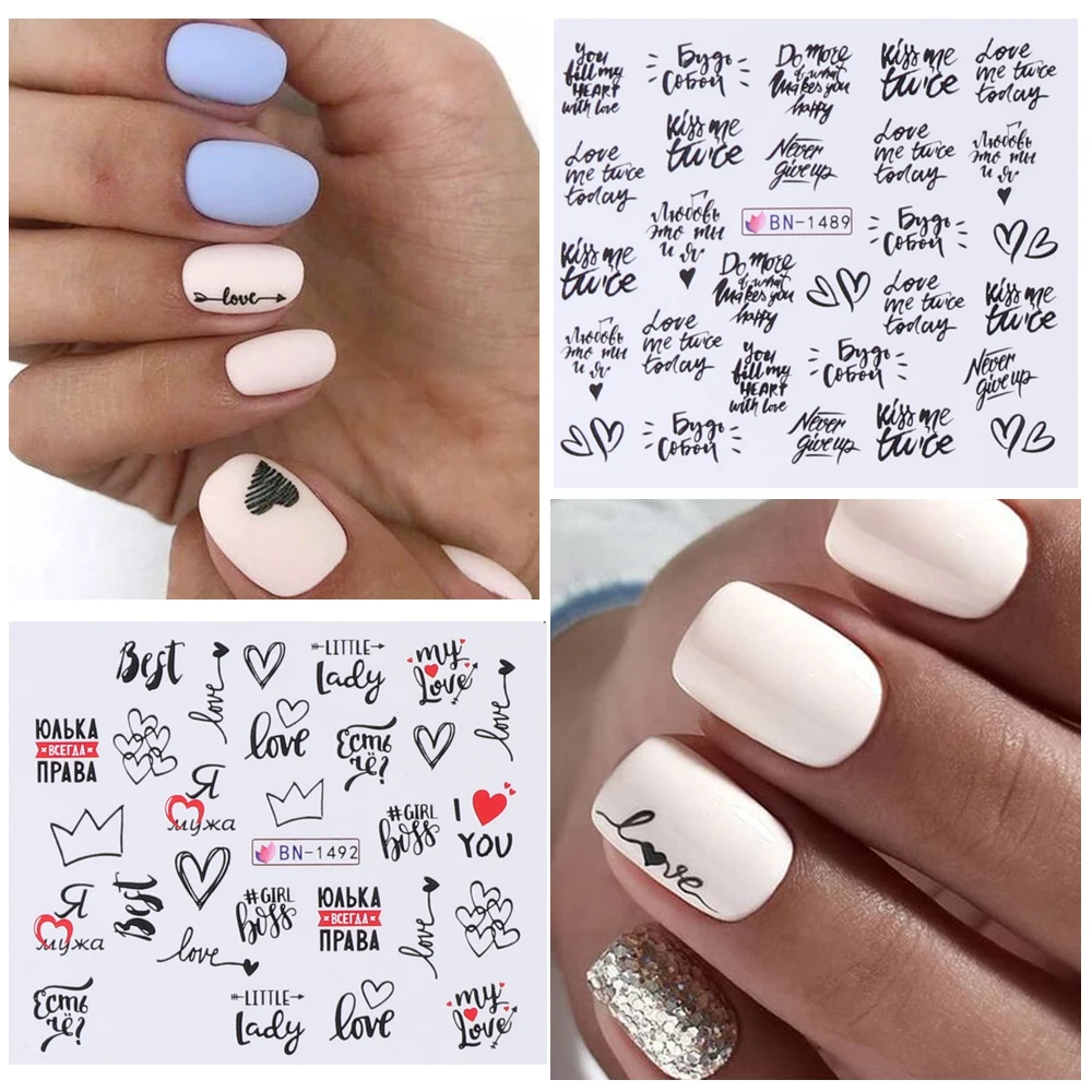 12pcs Valentines Manicure Love Letter Flower Sliders For Nails Inscriptions Water Sticker Tips Nail Art Decoration LEBBN1489-150