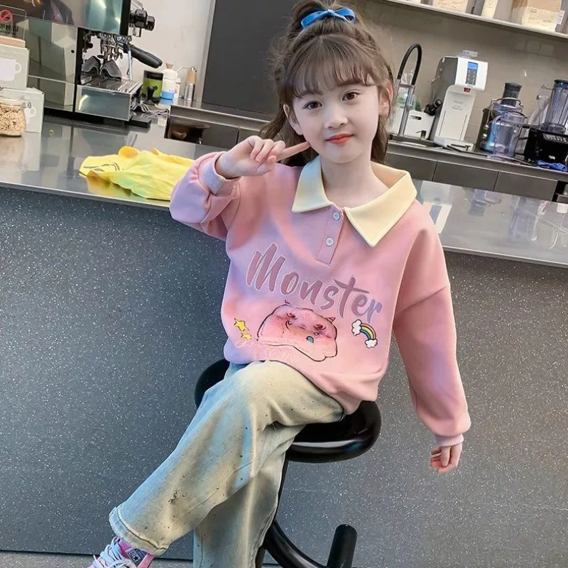 

Girls' 2025 New Viral Spring/Autumn Hoodless Polo Collar Casual Stylish Sweatshirt