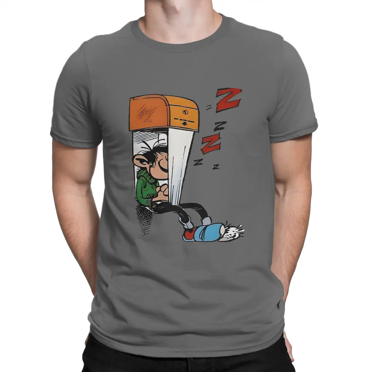 Casual Sleep Poster T-Shirts Men Crewneck 100% Cotton T Shirts Gaston Lagaffe Short Sleeve Tees Printed Tops