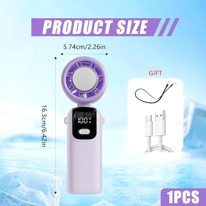 Folding Neck Hanging Fan Electric High Speed Turbo Mini Handheld Ice Cooler Ice Pack Summer for Daily Indoor Outdoor Cooling Use
