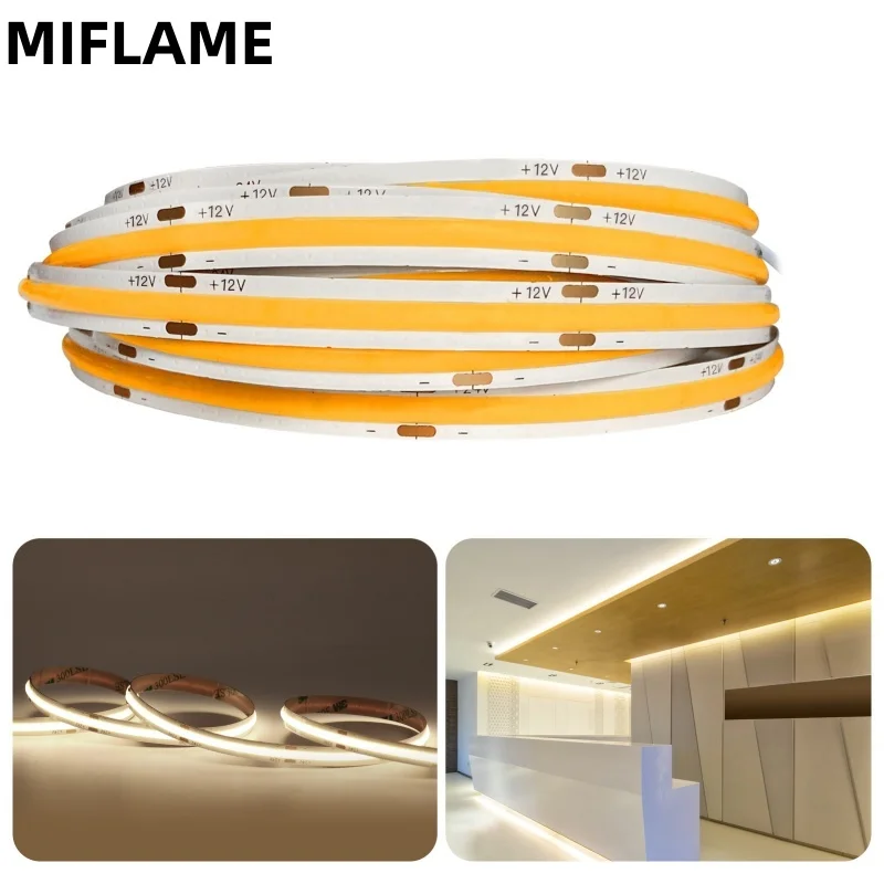 COB LED Strip DC12V 24V 10mm Width Cuttable LED Light Strips 480LEDs/M CRI90+ Flexible High Brightness Backlight Tape for Room