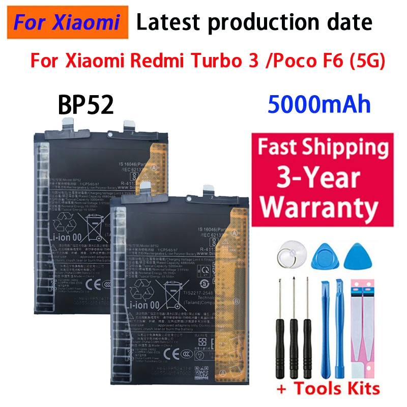 BP52 Mobile Phone Battery 5000mAh 3.91V For Xiaomi Redmi Turbo3/Poco F6 5GRechargeable Battery