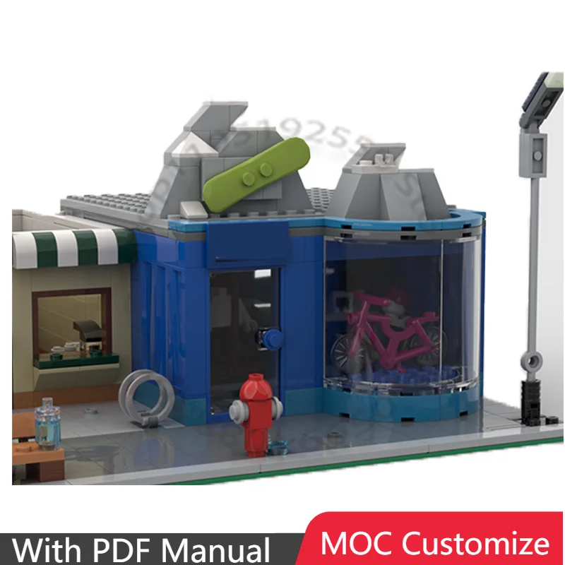 

877 деталей: Модульный конструктор «Торговая улица» (MOC), настраиваемый, простой в сборке, для детей, креативная игрушка-конструктор, подарок