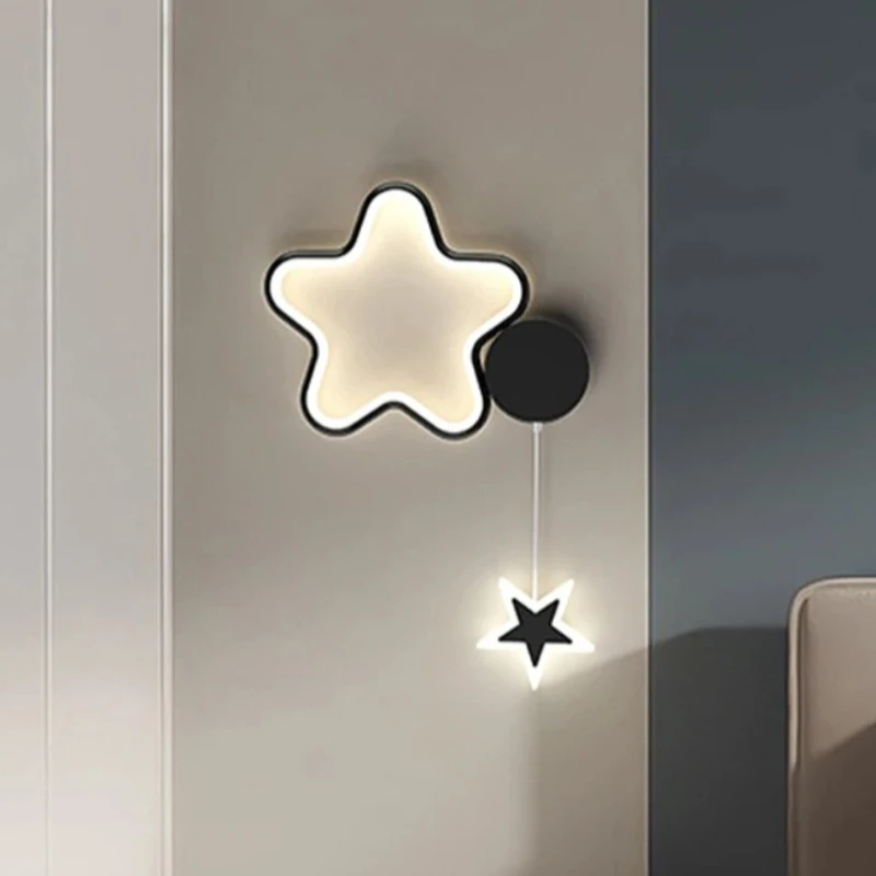 Modern LED Wall Lamp Cloud Star Moon Black and White Lighting for Children's Room Study Bedroom Living Room Indoor Wall Decor