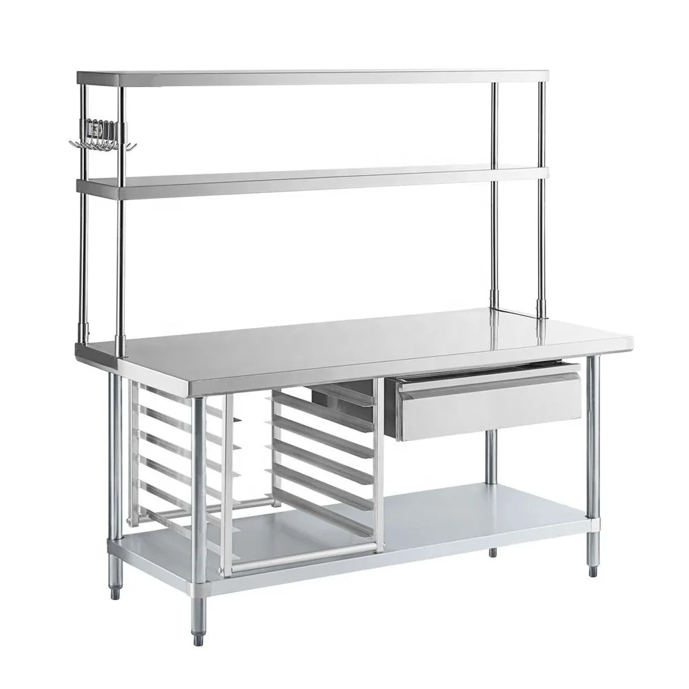 Customizable Commercial Kitchen Equipment Furniture Kitchen Worktable Stainless Steel Work Table With Top Shelf