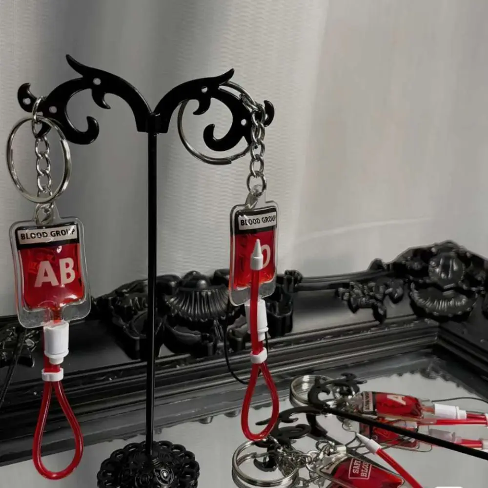

Type A B O AB Plasma Blood Bag Keychain PVC Unique Mobile Phone Straps Bag Charm Fashion Halloween Blood Pendant