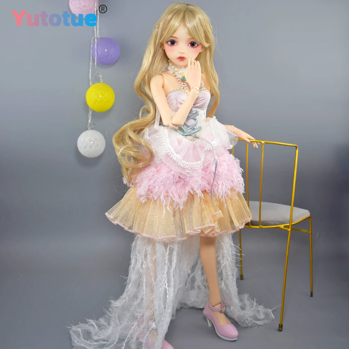 YUTOTUE 60cm Height Glitter Purple Eyes Girl Doll 1/3 BJD Toy with Handmade Dress Wig Outfits