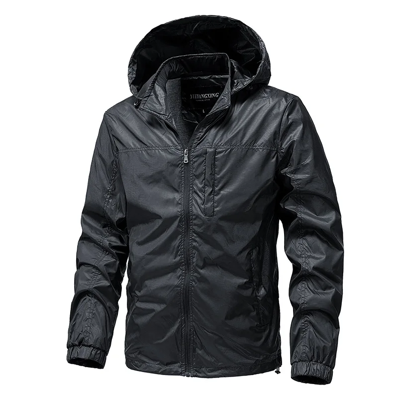 Shapershark Men's Spring-autumn Lightweight Jacket, Single-Layer Hooded Solid-Color Windbreaker Coat, Outdoor Breathable
