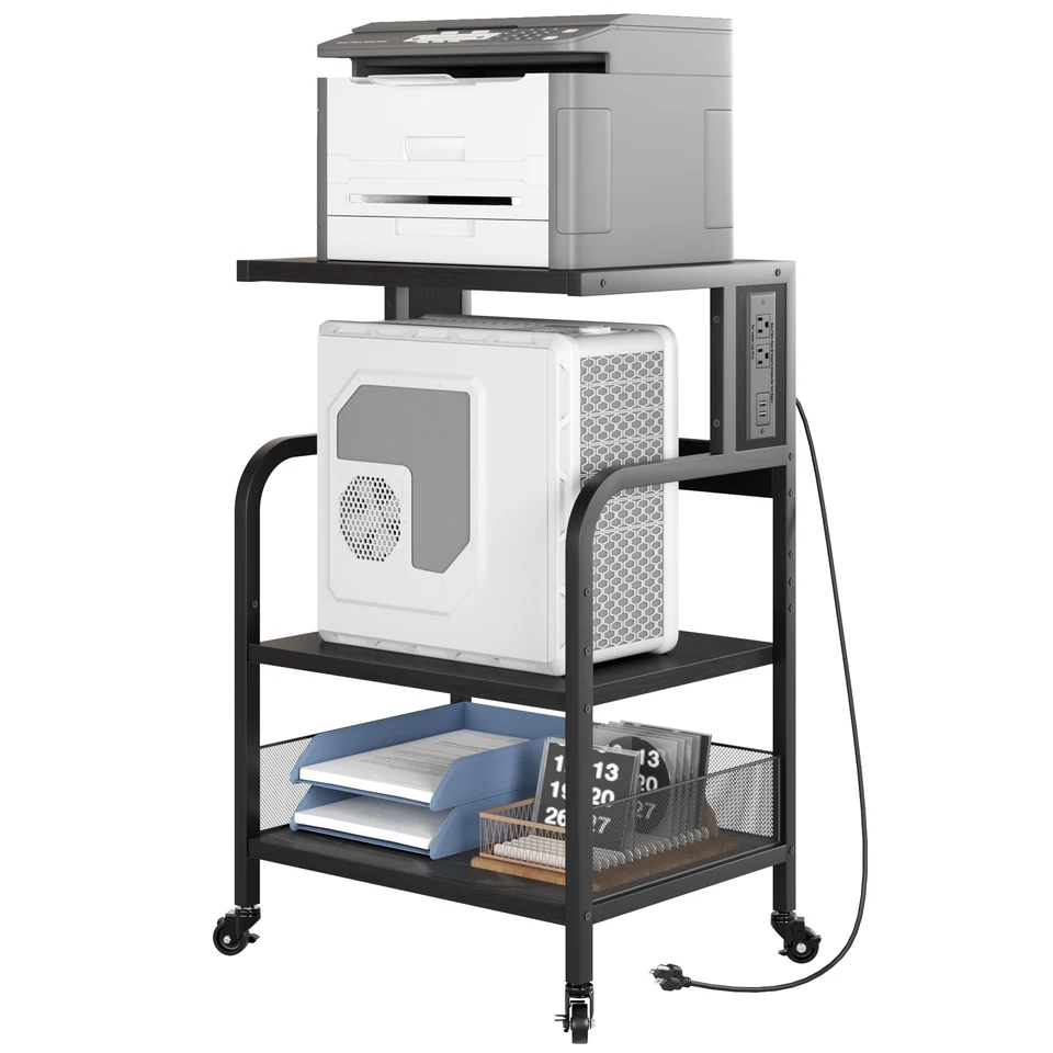 Large Rolling Printer Stand with Power Outlet