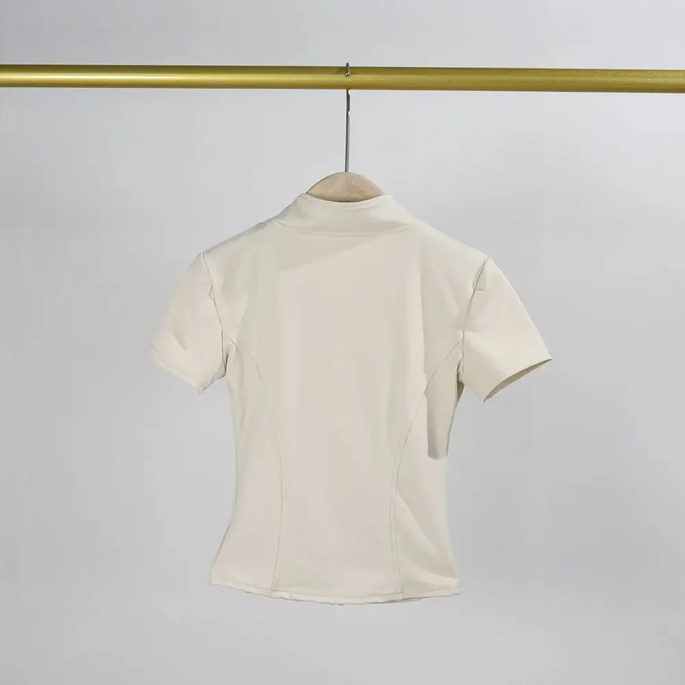 女性用ポリエステルスポーツウェア,半袖,速乾性,フルジップ,フィットネス,ランニング,ヨガ,スリムフィット