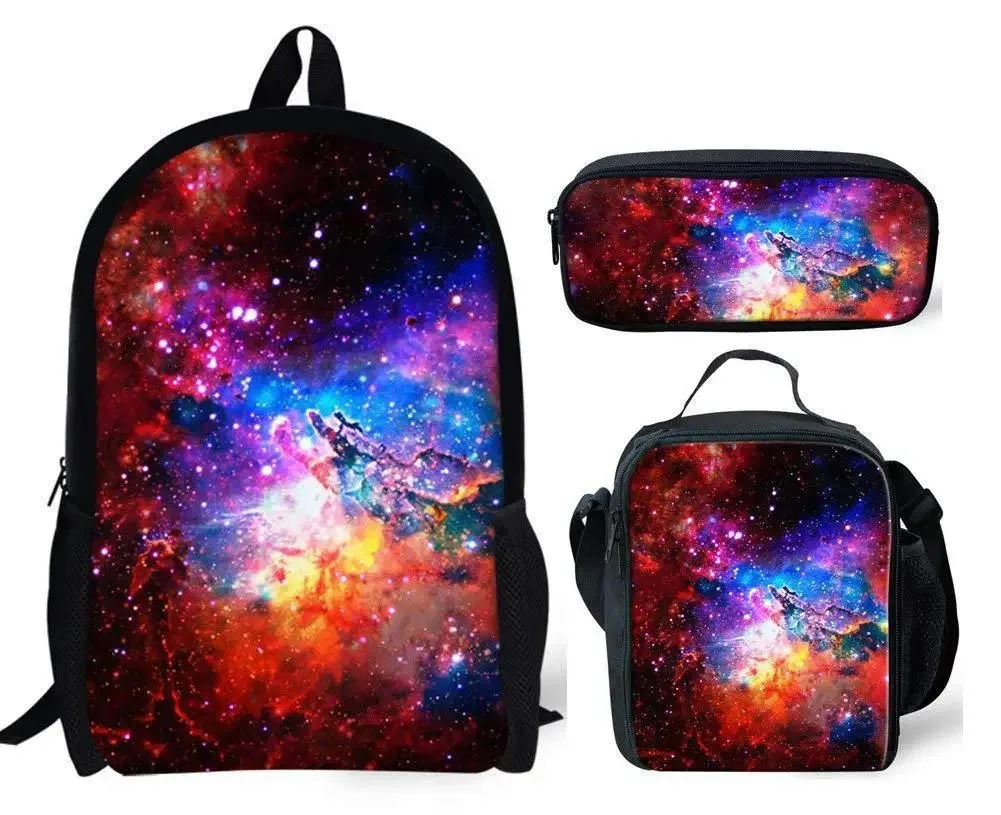 Starry Sky 3D Print Student School Bags, mochila para laptop, mochila, lancheira, estojo de lápis, Harajuku, novo, 3pcs por