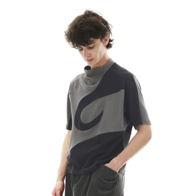 HKSH Summer New Men Tide Chic Ins Tail T-shirt Deconstructed Patchwork Color Contrast Textured Fashion High Street Tees HK27854