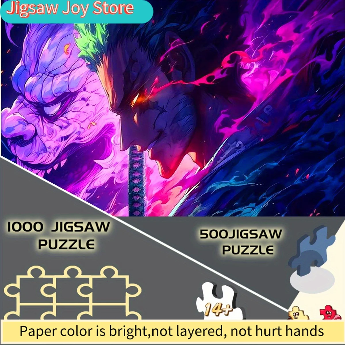 

500/Japanese Anime Samurai Knife Puzzles - Thick White Board Puzzles with Vivid Character Art, Educational Brain Training Game