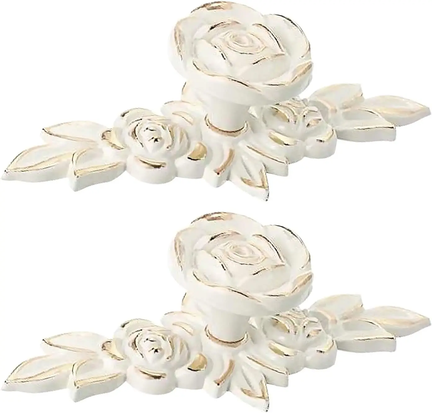 Euro Rose Cabinet Knobs with Backplate, Vintage Zinc Alloy Handles Ivory White Drawer Handle Knobs for Wardrobe Dresser Cabinet
