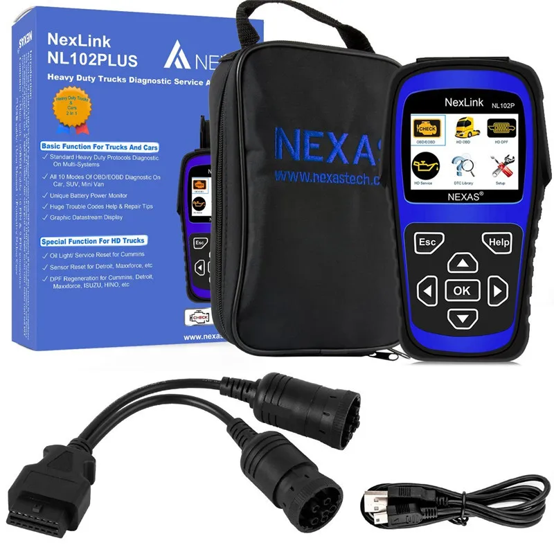 NexLink NL102P OBD2 Auto Scanner Car Diesel Truck DPF Regenerate Oil Reset For Diesel 2 in 1 Heavy Duty Trucks Diagnostic Tool